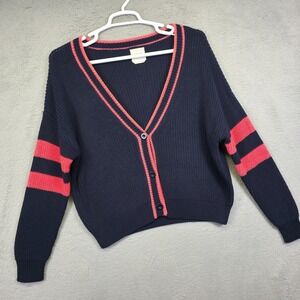Harper Heritage Cardigan Womens L Blue Striped Preppy Academia Varsity Sweater‎